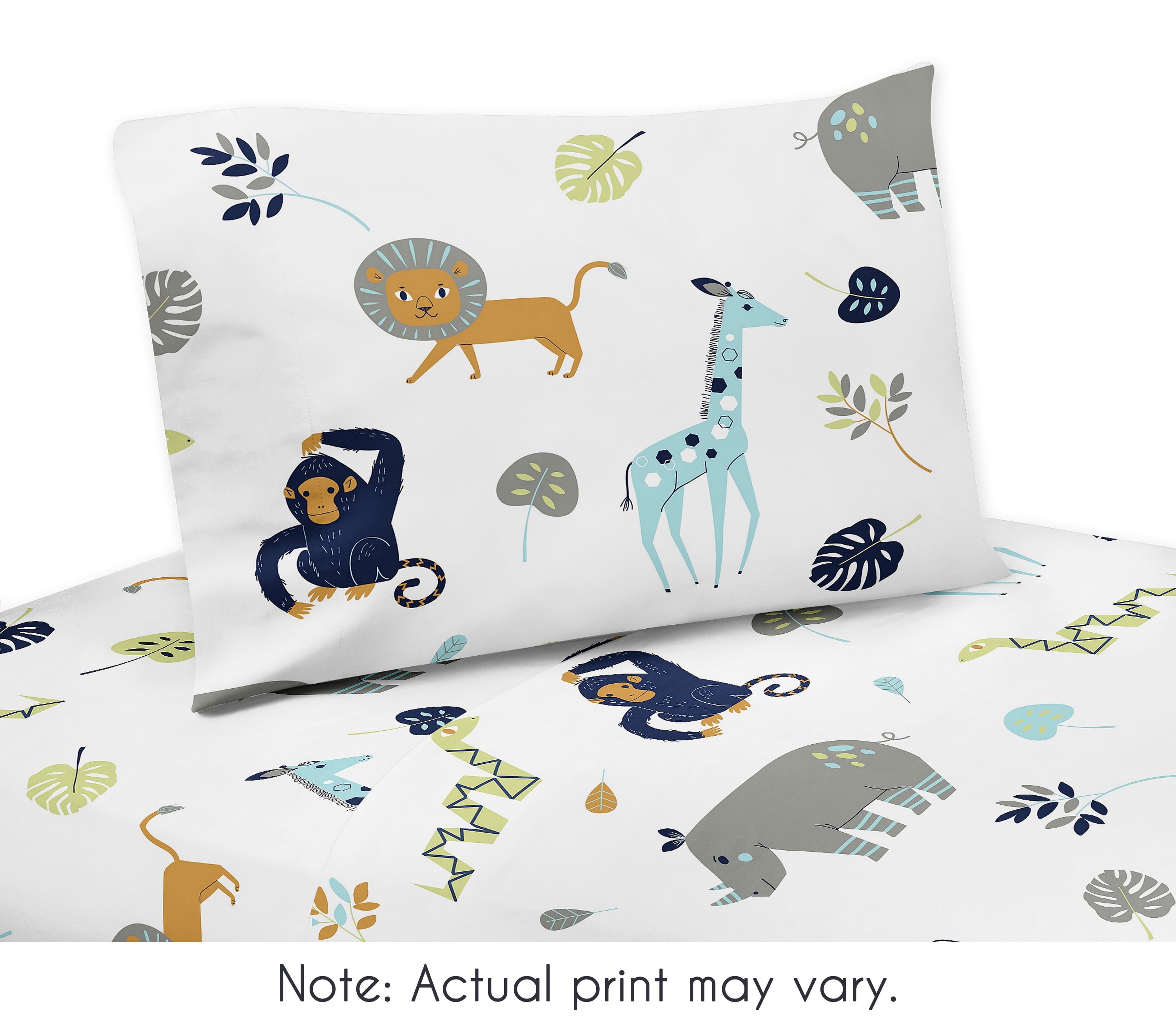 White Microfiber Twin Jungle Animal Print Sheet Set