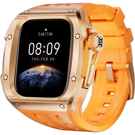 Mod Kit Stainless Steel Case for Apple Watch Series 10 46mm Rugged Metal Bumper Case Protective Wristband Replacement Band for iWatch 46 mm