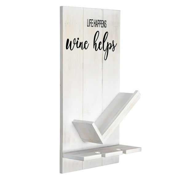 Mod Lighting and Decor 20" White Life Happens Wine Helps Wall Mounted Wooden Wine Rack