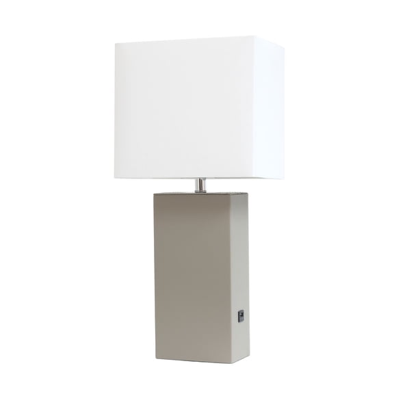 Mod Lighting and Decor Leather Rectangular Table Lamp with USB Port - 21" - Gray and White