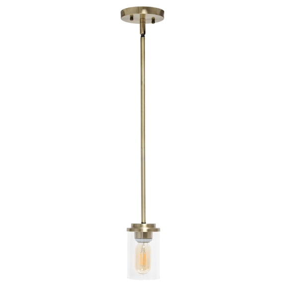 Mod Lighting and Decor 53" Gold Adjustable Hanging Glass Pendant Fixture with Clear Cylinder Shade