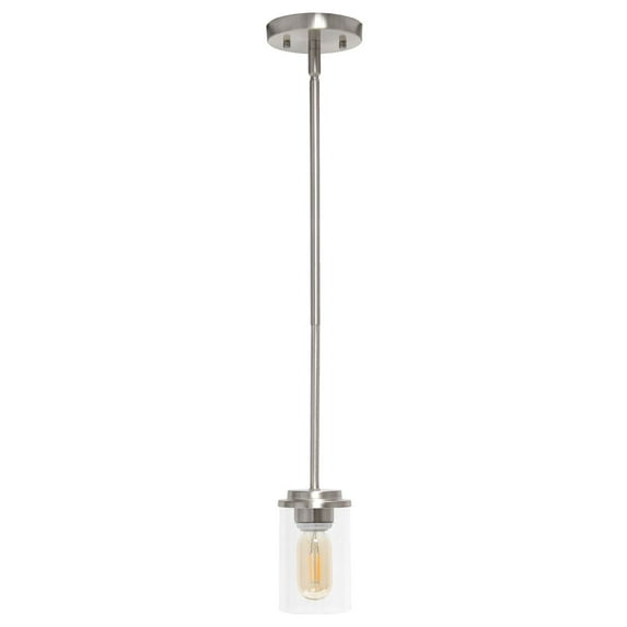 Mod Lighting and Decor 53" Silver Adjustable Hanging Glass Pendant Fixture with Clear Cylinder Shade