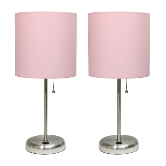 Mod Lighting and Decor Bedside Stick Table Lamp with Pink Drum Shade ...