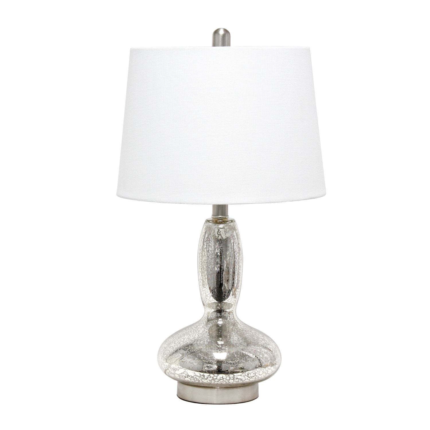 Mercury Glass Gourd-Shaped Nightstand Lamp with White Empire Shade