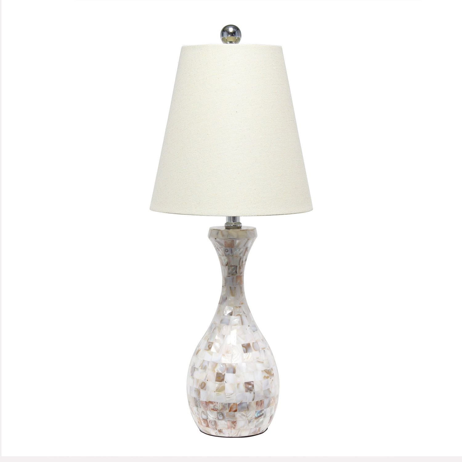 Mod Lighting and Decor Curved Mosaic Seashell Table Lamp with Tapered Shade - 25" - Gray and White