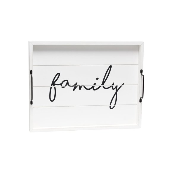 Mod Lighting and Decor "Family" Rectangular Wooden Accent Tray with Handles - 15.5" - White and