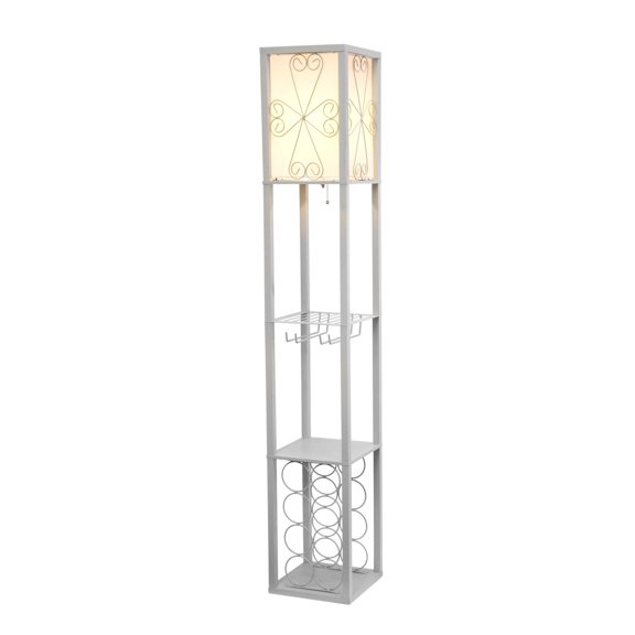 Mod Lighting and Decor Floor Lamp with Storage Shelf and Wine Rack - 62.75" - Gray and White