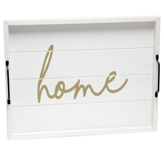 Mod Lighting and Decor "Home" Rectangular Wooden Accent Tray with Handles - 15.5" - White