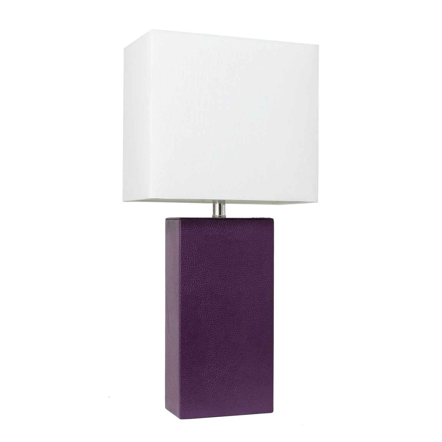 Traditional White and Purple Leather Bedside Table Lamp with Fabric Shade - 21"
