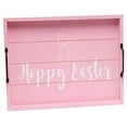 thumbnail image 1 of Mod Lighting and Decor Rectangular Wooden "Hoppy Easter" Accent Tray with Handles - 15.5" - Pink, 1 of 4