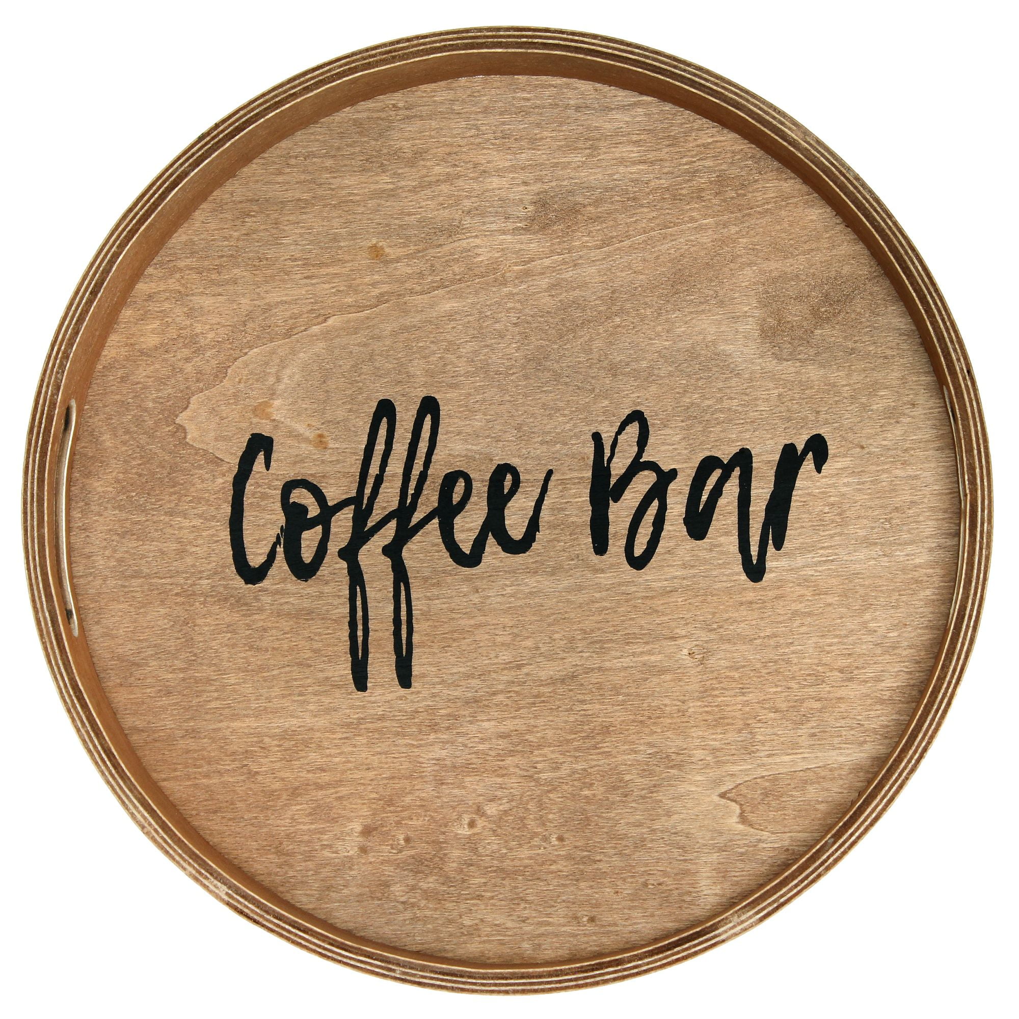 Farmhouse Chic 13.75" Poplar Wood Round Serving Tray with Scripted Text
