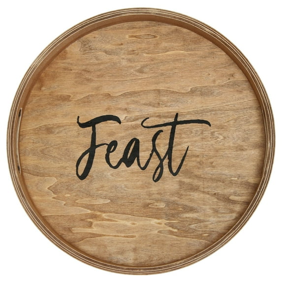 Mod Lighting and Decor Round Wooden "Feast" Accent Tray with Handles - 13.75" - Brown and Black