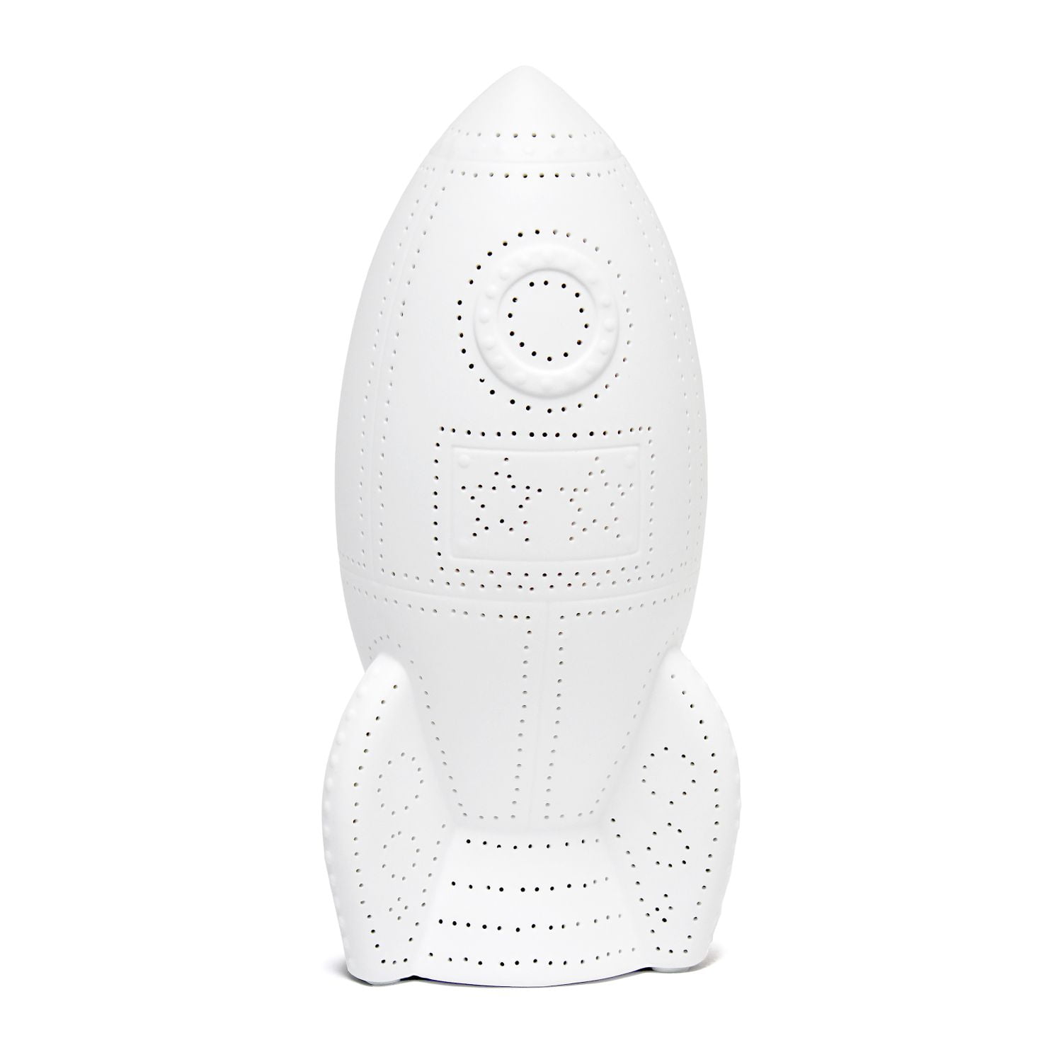 White Porcelain Rocket Ship Table Lamp for Kids