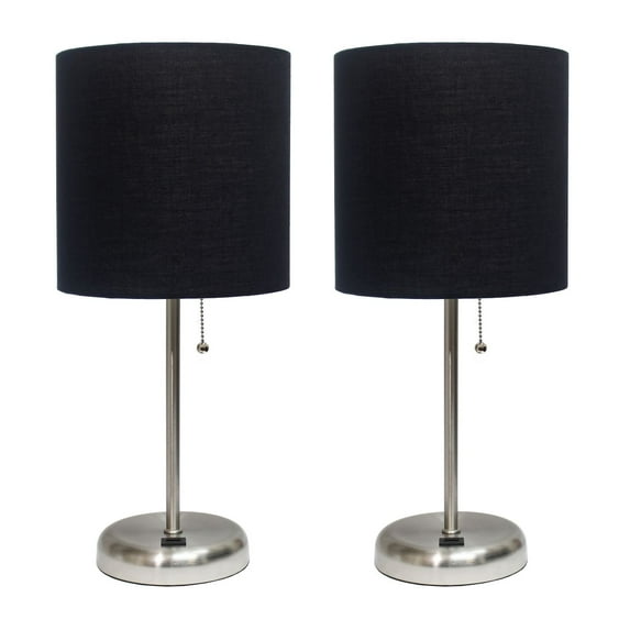 Mod Lighting and Decor Stick Table Lamp with USB Charging Port - 19.5" - Black and Silver - Set of 2