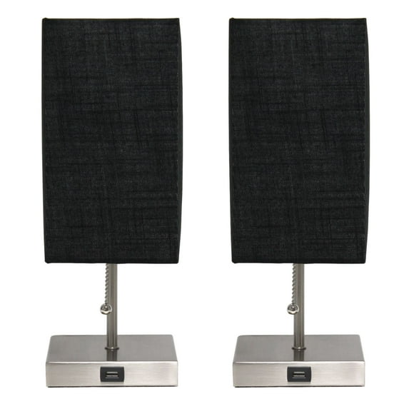 Mod Lighting and Decor Stick Table Lamps with Rectangular Shade - 14.25" - Black and Silver - Set of