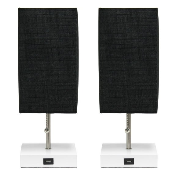 Mod Lighting and Decor Stick Table Lamps with Rectangular Shade - 14.25" - Black and White - Set of