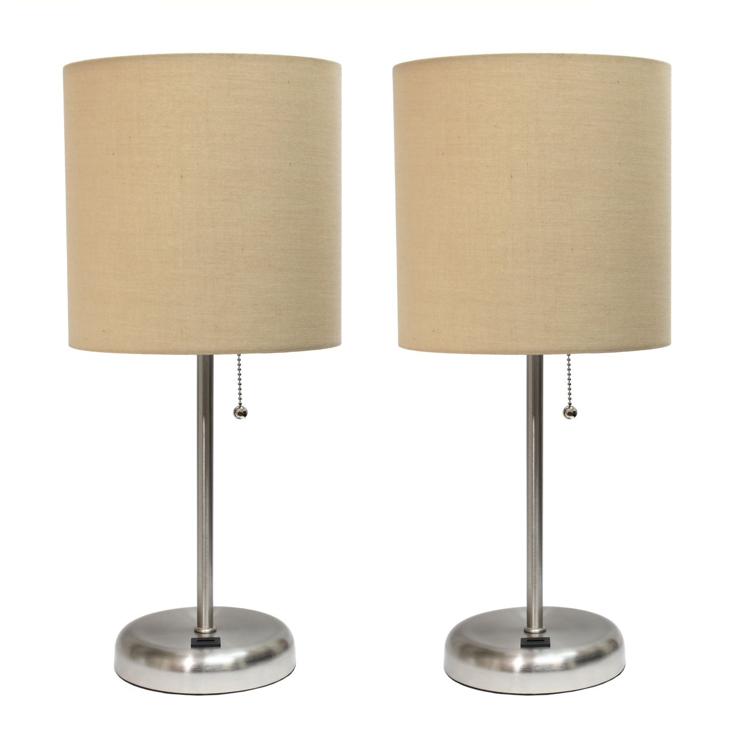 Mod Lighting and Decor Stick Table Lamps with Round Shades - 19.5" - Beige and Silver - Set of 2