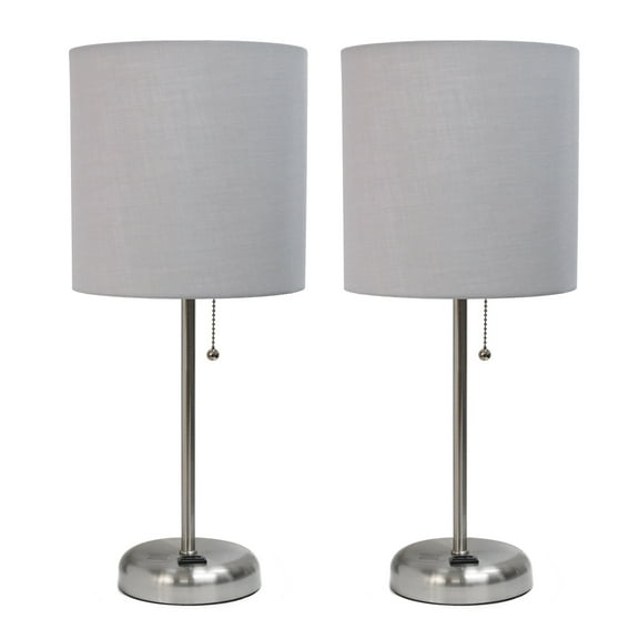 Mod Lighting and Decor Brushed Steel Table Lamps - 19.5" - Silver and Gray - Set of 2