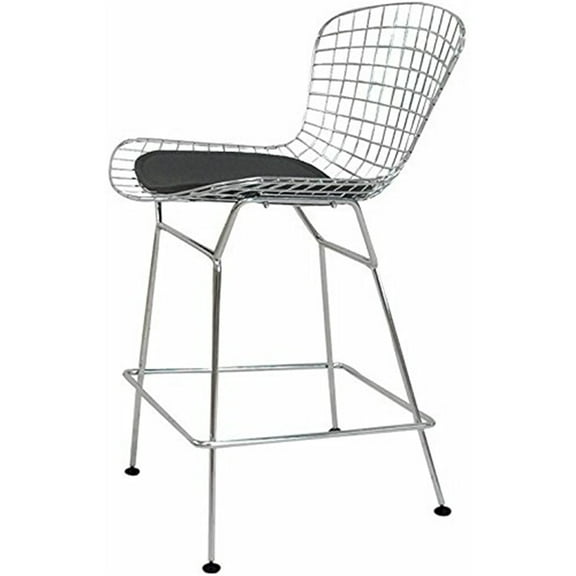 Mid Century Modern Chrome Wire Counter Stool (Black)