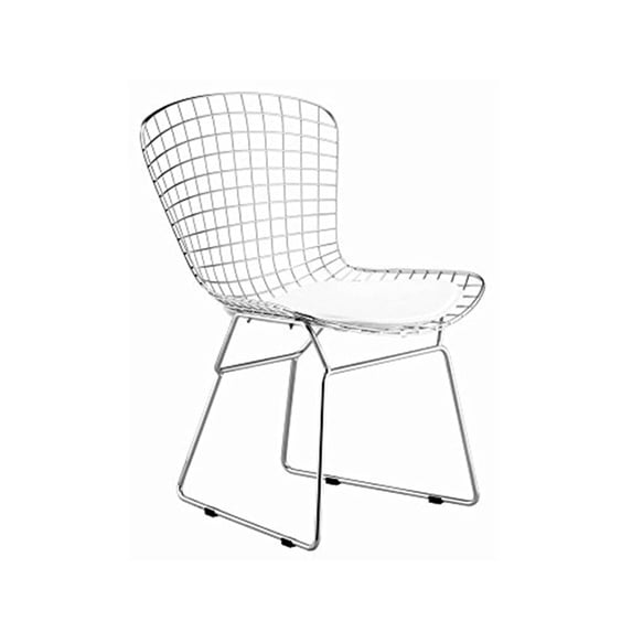 Mod Made Modern Chrome Wire Dining Side Chair With Faux Leather Seat Cushion (White)