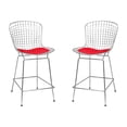 thumbnail image 1 of Mod Made Mid Century Modern Chrome Wire Counter Stool - Set of 2-Color:Red, 1 of 5
