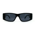 thumbnail image 1 of Mod Narrow Rectangle Plastic Thick Temple Minimal Sunglasses All Black, 1 of 4