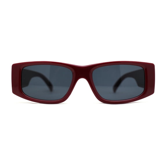 Mod Narrow Rectangle Plastic Thick Temple Minimal Sunglasses Burgundy Black
