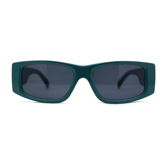 Mod Narrow Rectangle Plastic Thick Temple Minimal Sunglasses Green Black