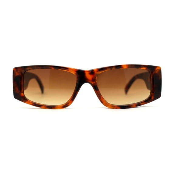 Mod Narrow Rectangle Plastic Thick Temple Minimal Sunglasses Tortoise Brown