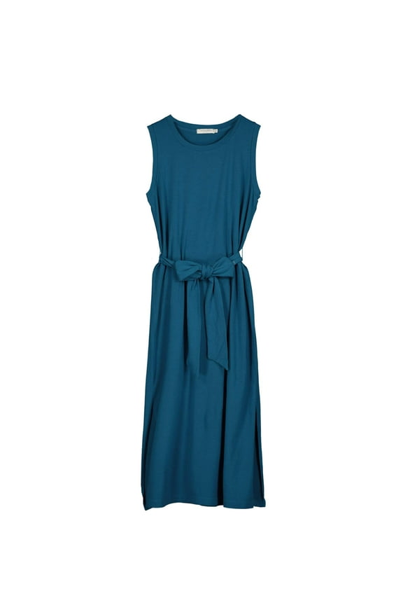 Mod-O-Doc Cotton Modal Spandex Jersey Belted Tank Dress with Side Slits Oceano SM (US 4-6)