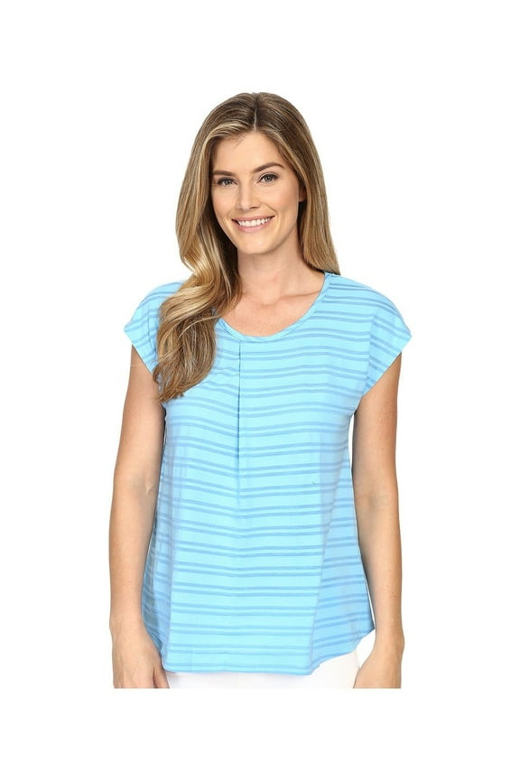 Mod-O-Doc Women's Tonal Tencel Stripe Short Sleeve Pleat Over Tee Clear Water T-Shirt MD (US 8-10)