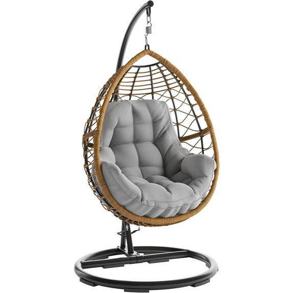 Mod Outdoor Willa Rattan Hanging Egg Chair Weather Resistant, Gray