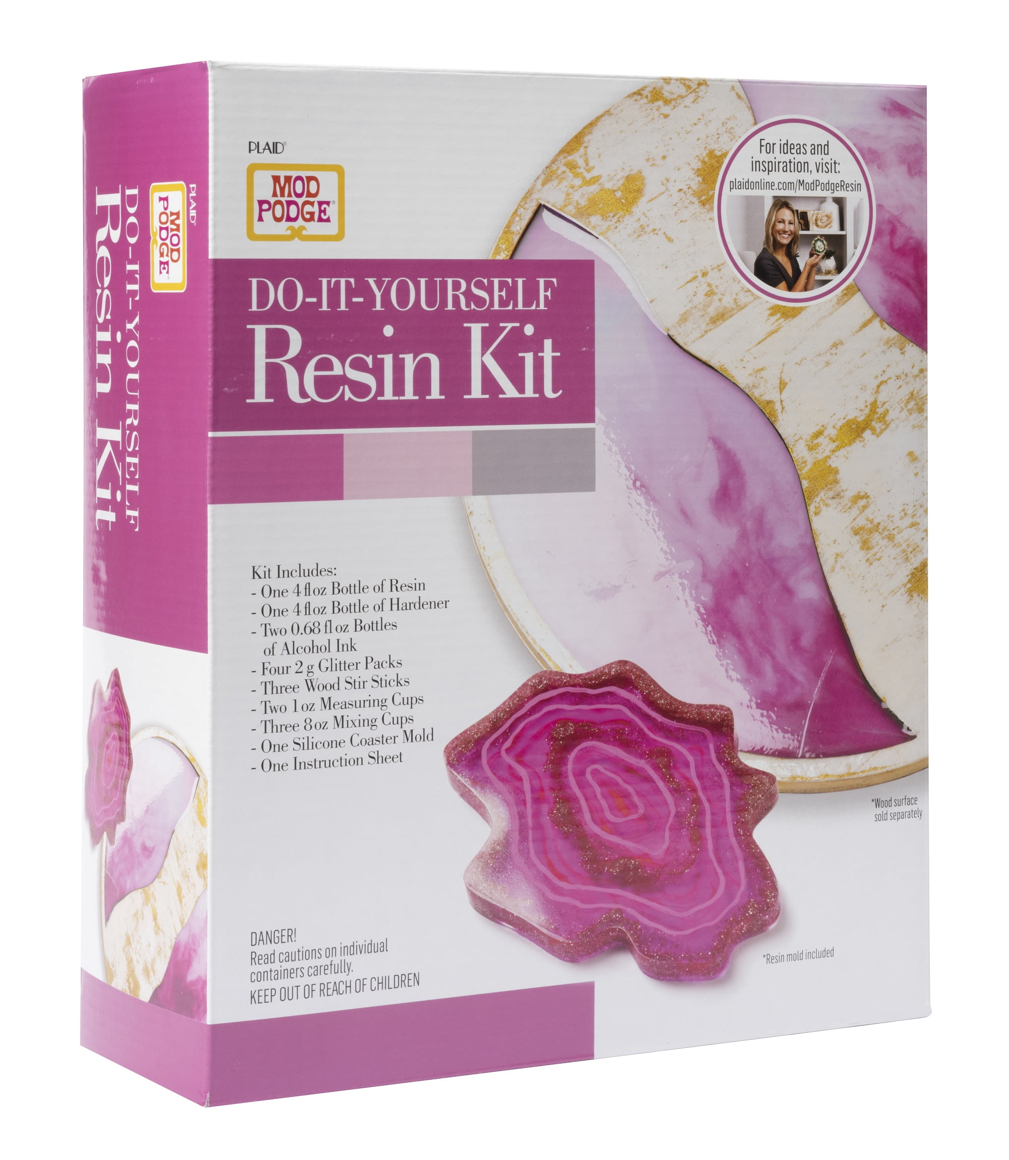 Mod Podge DoItYourself Resin Coaster Kit, Geode Pink and White