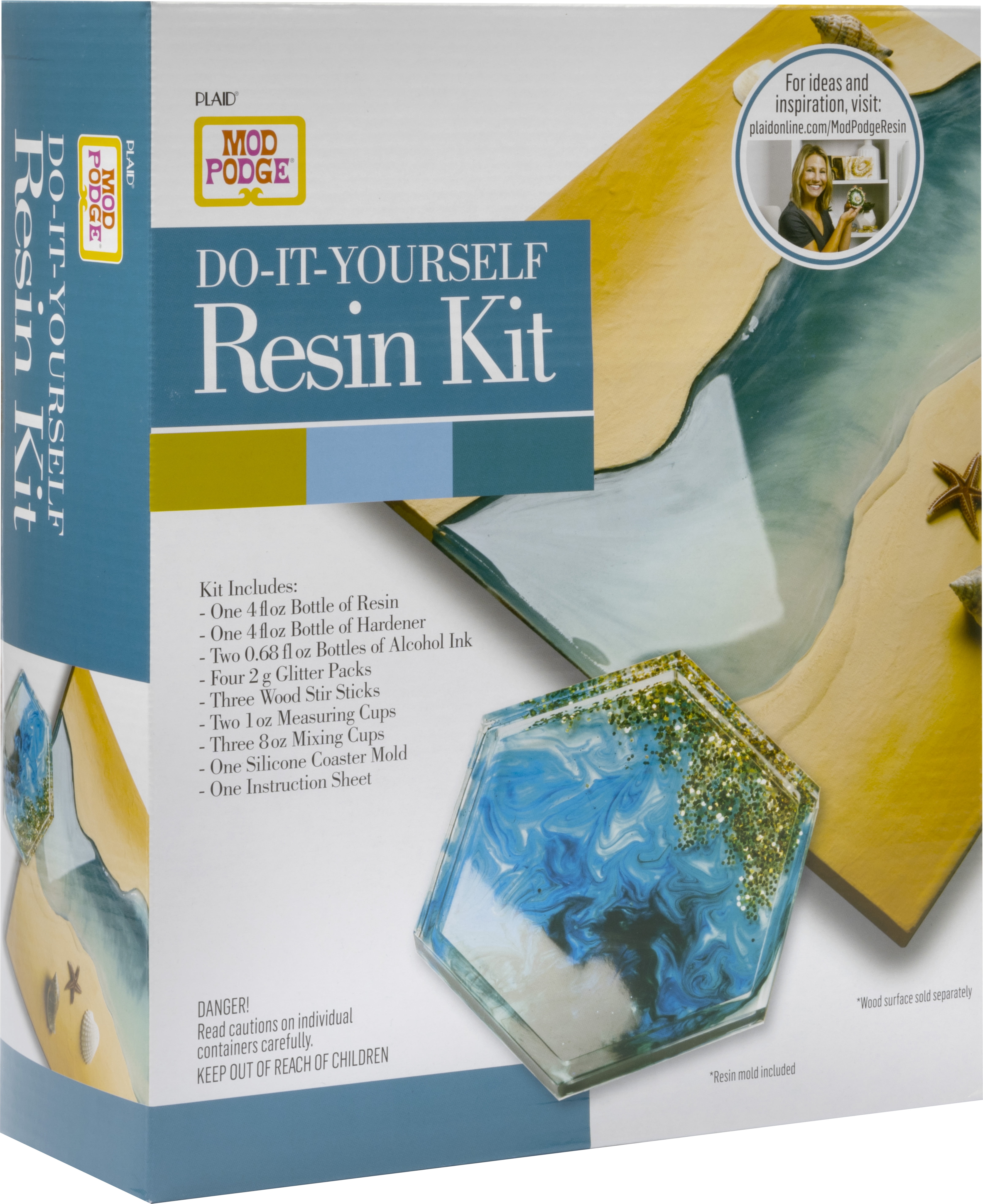 Mod Podge Do-It-Yourself Resin Coaster Kit, Hexagon, Blue and Gold