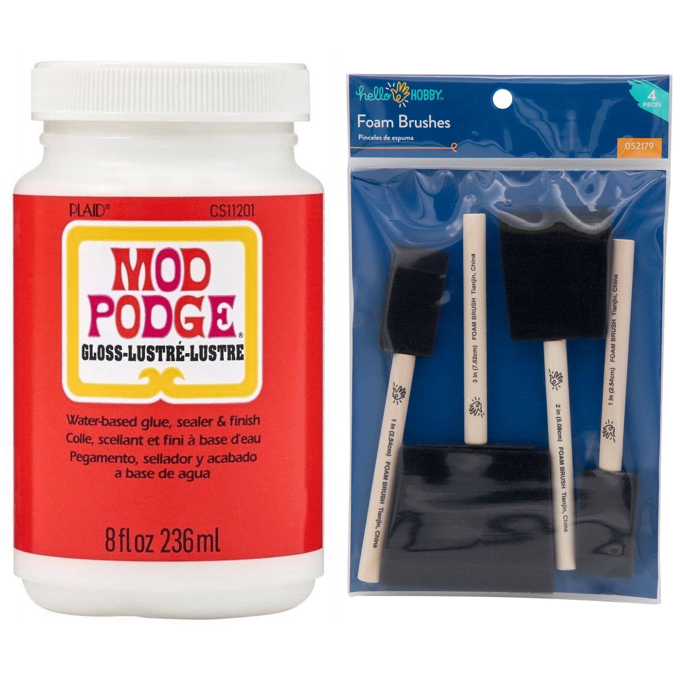 Mod Podge Gloss Sealer Glue and Finish with Hello Hobby 4pc Foam Brush Craft Bundle