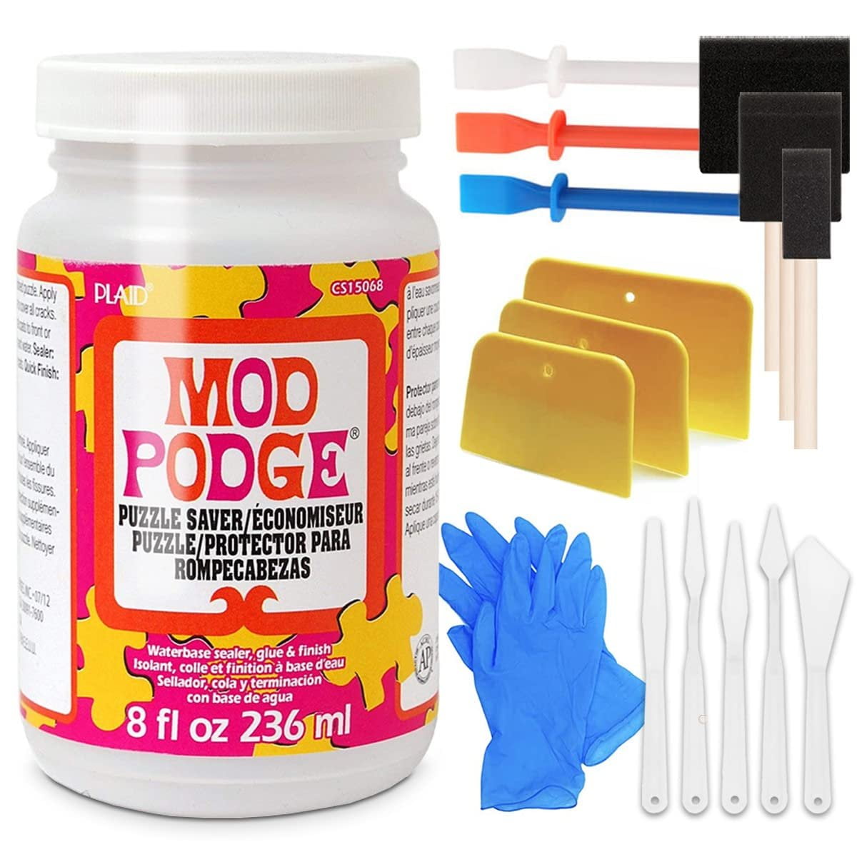Mod Podge Puzzle Saver Glue Kit, Adhesive Brushes for Jigsaw Puzzles,  Boards, Mats, Pixiss Accessory Kit with Glue Spreaders, Gloves, Brushes,  Palette