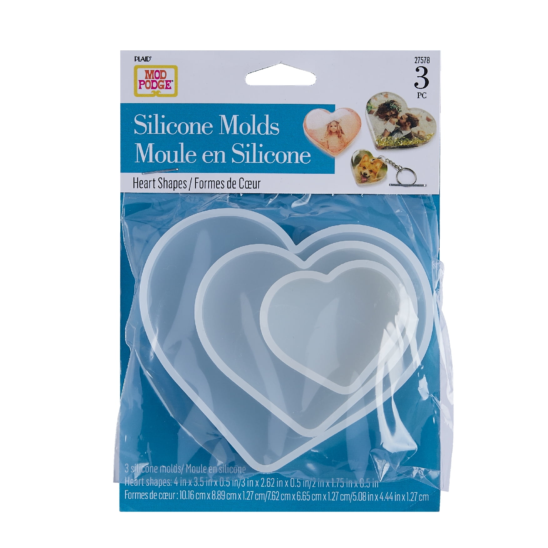 Mod Podge Silicone Resin Mold Set Hearts Set of 3 Clear
