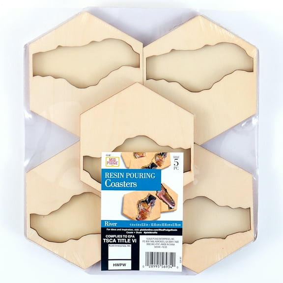 Mod Podge Unpainted Wood Resin Pouring Coasters, River, Set of 5