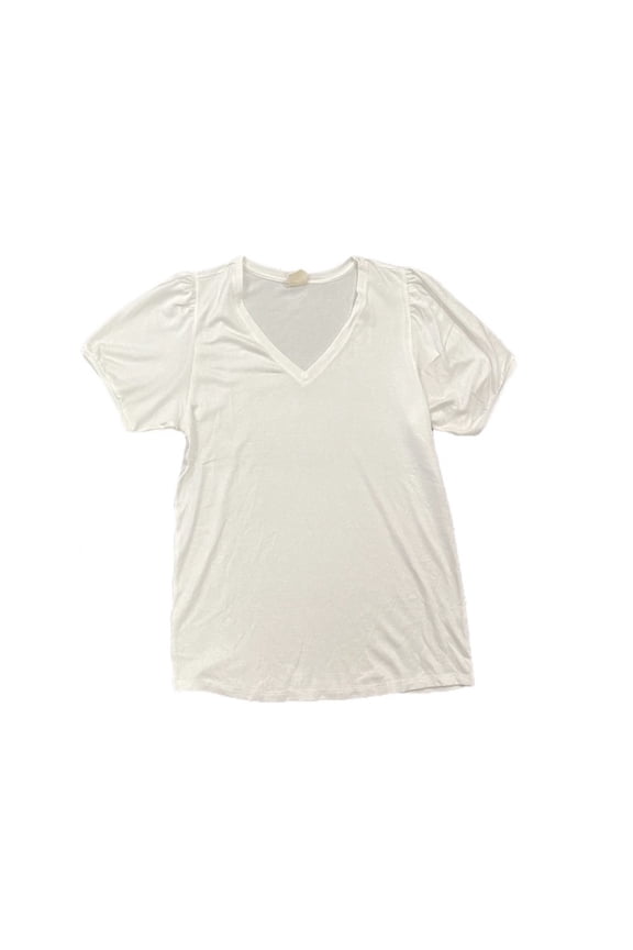Ladies Soft Puff Sleeve V-Neck Fashion Tee