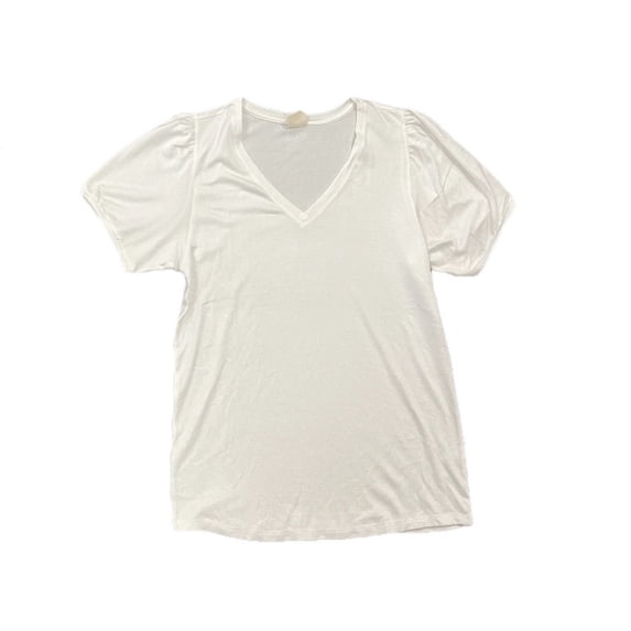 Mod Ref Ladies Extra Soft Puff Sleeve Stretch V-Neck Fashion Tee (White, XS)