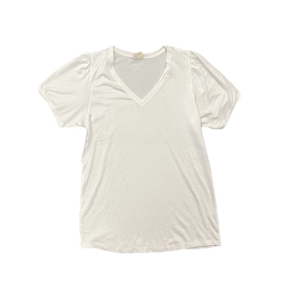 Mod Ref Ladies Extra Soft Puff Sleeve Stretch V-Neck Fashion Tee (White, XS)