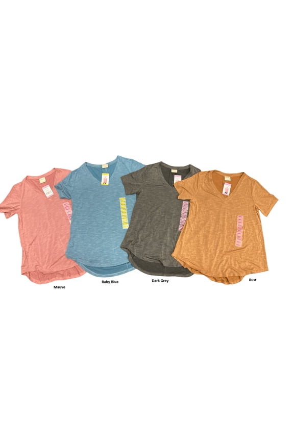 Women's Essential Short Sleeve V-Neck Shirt w/ Back Pleat (Rust, L)