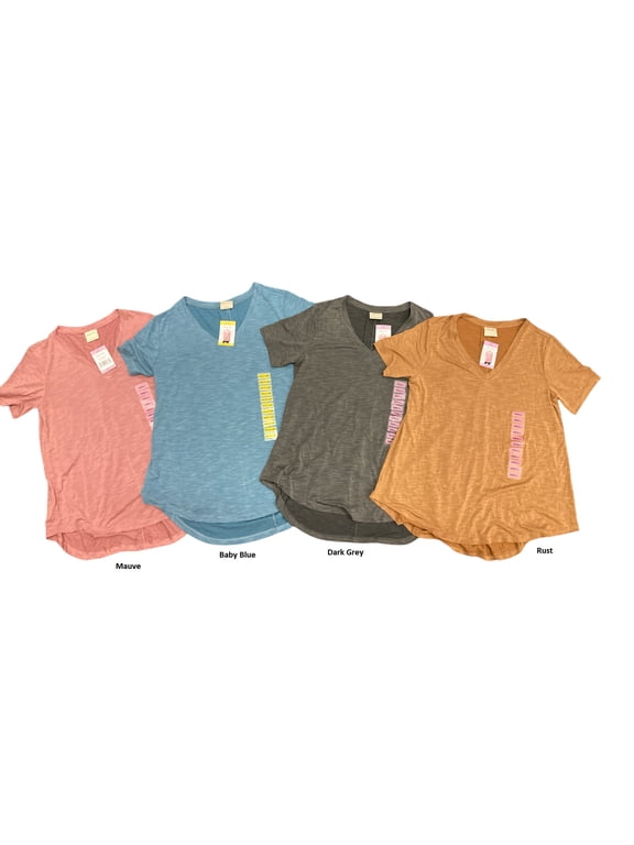 Women's Essential Short Sleeve V-Neck Shirt w/ Back Pleat (Rust, S)
