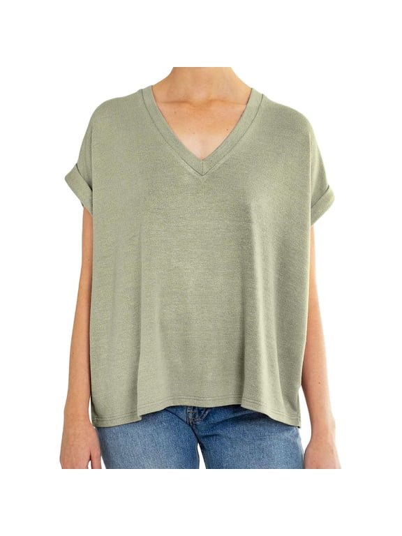Womens Short Sleeve Vee Neck Top (Sage, XXL)
