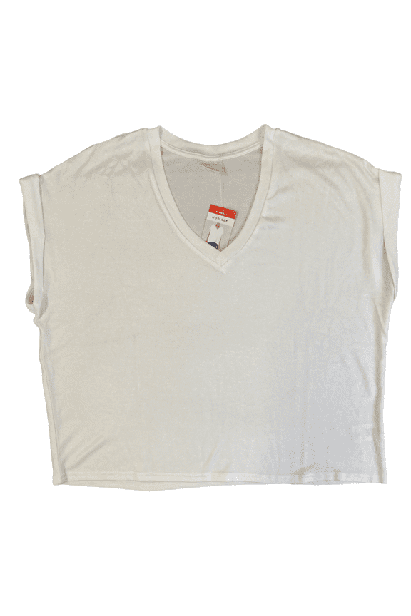 Womens Short Sleeve Vee Neck Top (White, XL)