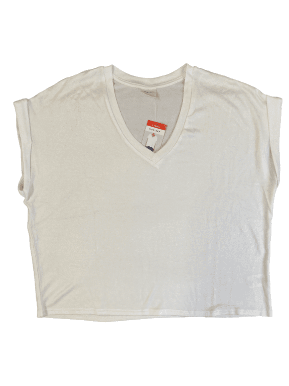 Womens Short Sleeve Vee Neck Top (White, XL)