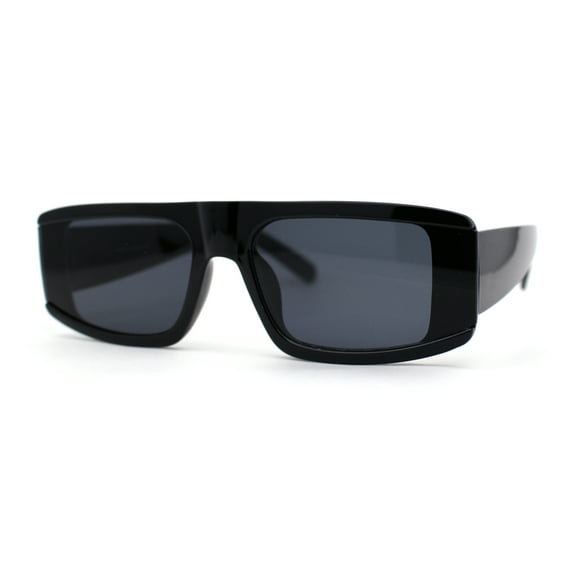 Mod Retro Flat Top Narrow Rectangle Exposed Lens Sunglasses All Black