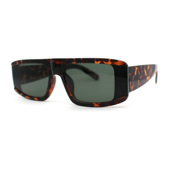 Mod Retro Flat Top Narrow Rectangle Exposed Lens Sunglasses Tortoise Green