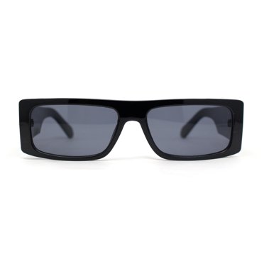 All Black Locs Gangster Sunglasses – Narrow Rectangle Frame, UV400 Lenses, 141mm Width, 90s Retro Style