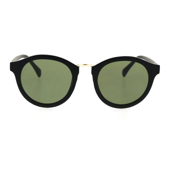 Mod Round Keyhole Horn Rim Hipster Sunglasses Matte Black Green